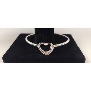Love Heart No Stone Hinged Tension 925 Sterling Silver Bangle Bracelet Sm/Med 7"